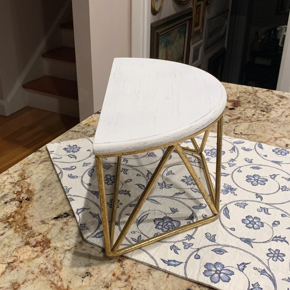 White and Gold Geometric Half-Moon wall Shelf